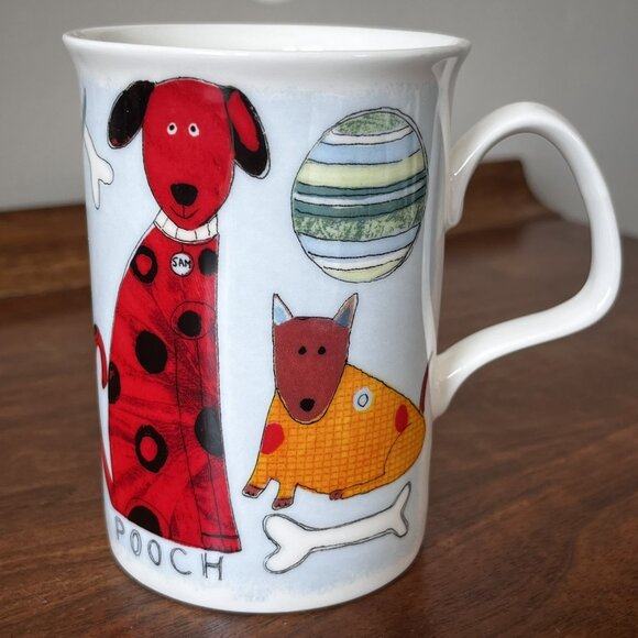 Roy Kirkham Fine Bone China Dog Mug Pooch Mutt Illustrations Blue Cup England - Picture 1 of 12
